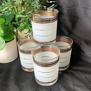 Set of 4 frosted with 22kt gold band rocks / old fashioned whiskey glasses